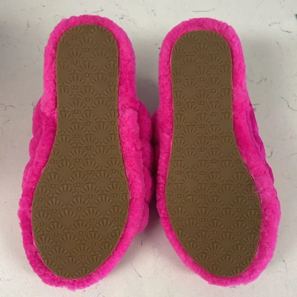 UGG Fluff Yeah Slide Kids Youth Size 4 Rock Rose -Hot Pink